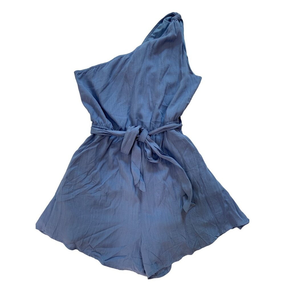 Zesica One Shoulder Romper M Blue Viscose Belted Elastic Waist Lined RFF10522